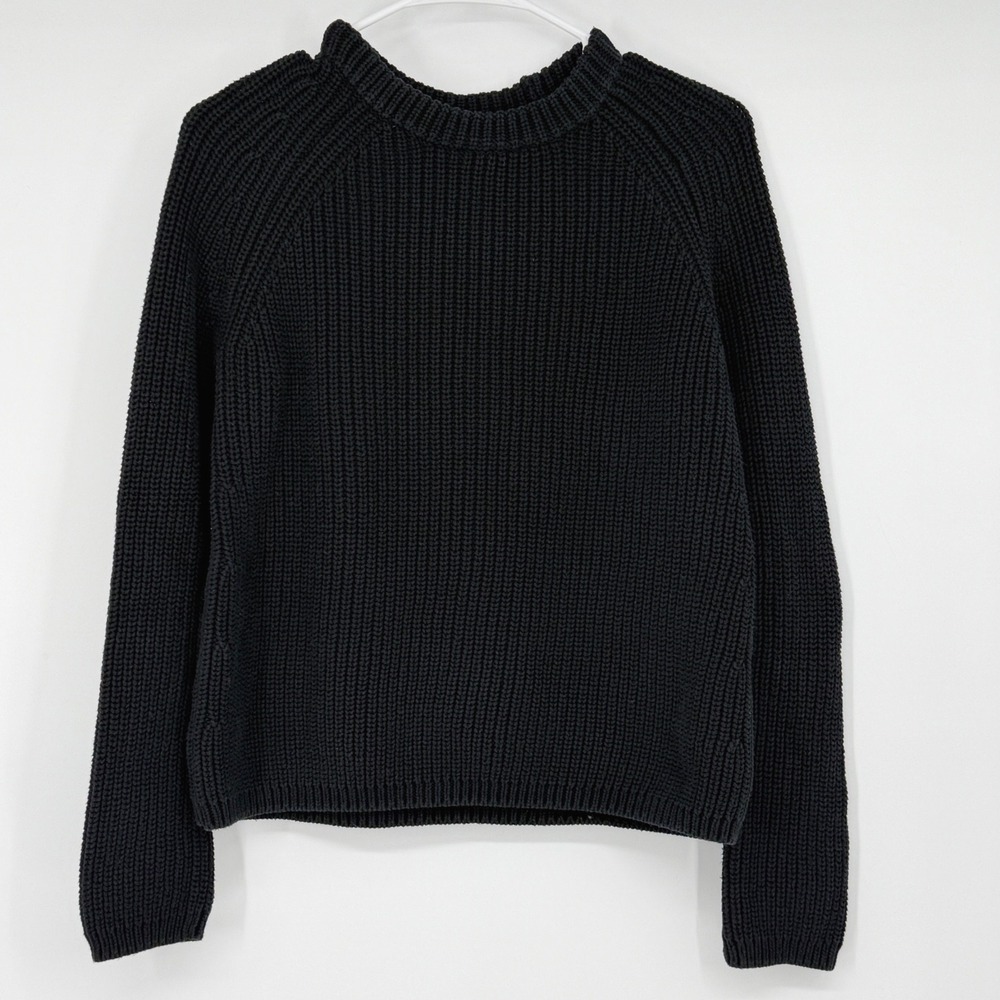 Quince Organic Cotton Fisherman Crewneck Sweater Black Small